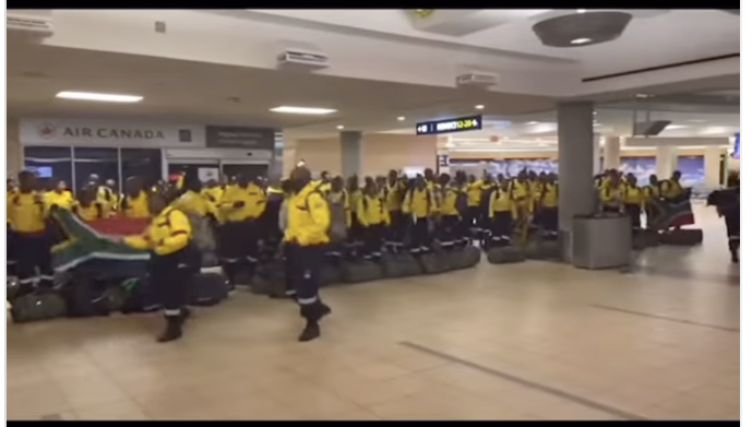 South African firefighters at an airport